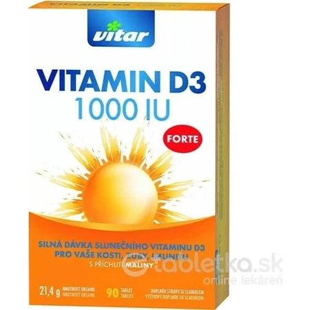 VITAR Vitamin D3 Forte 1000IU 1×90 tbl 1×90 tbl, eine starke Dosis von Sonnenvitamin D3