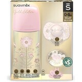 Suavinex Gold Set Clip pacifier clip Gold Blue 1×1 set, pacifier and clip