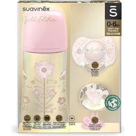 Suavinex Gold Set Clip attache-tétine Gold Blue 1×1 set, sucette et attache