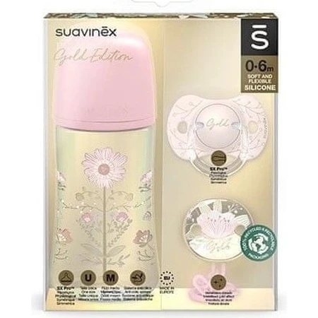 Suavinex Gold Set Clip attache-tétine Gold Blue 1×1 set, sucette et attache