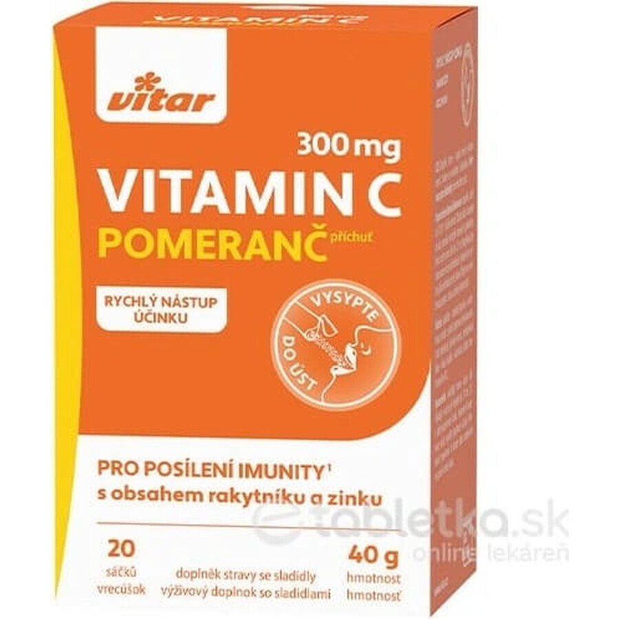 VITAR vitamina C 300 mg + cătină de mare + zinc pliculețe, amestec vrac cu aromă de portocale 1x20 buc
