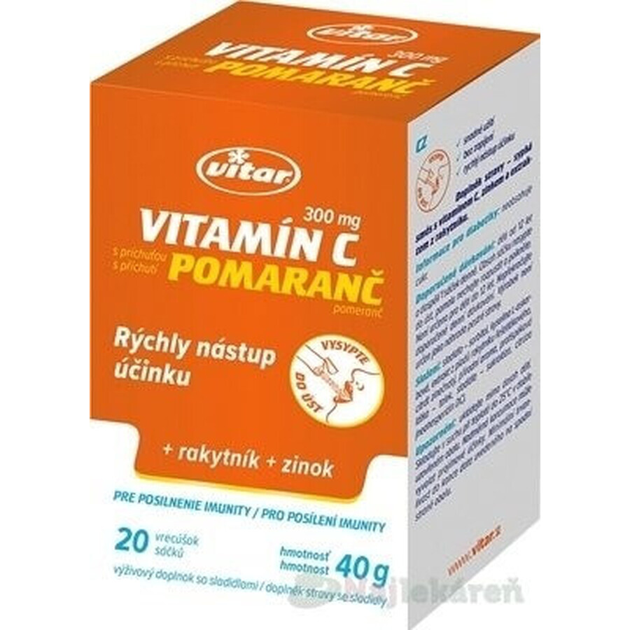 VITAR vitamina C 300 mg + cătină de mare + zinc pliculețe, amestec vrac cu aromă de portocale 1x20 buc