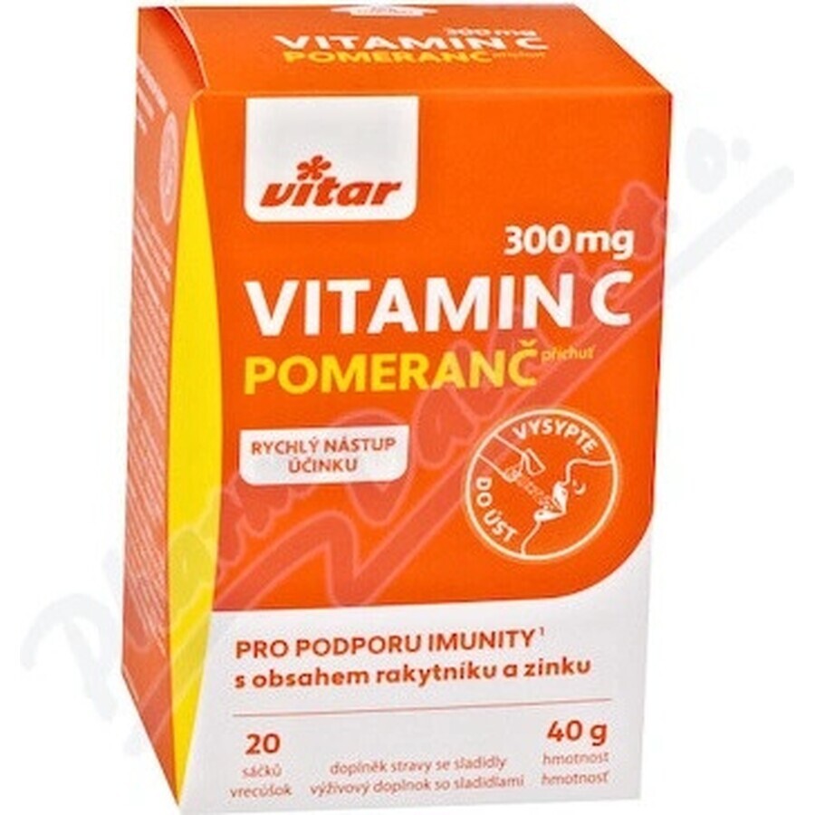 VITAR vitamina C 300 mg + cătină de mare + zinc pliculețe, amestec vrac cu aromă de portocale 1x20 buc