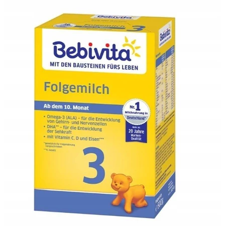 BEBIVITA Milk 3 UK instant follow-on milk formula. 9 months, 500 g 1×500 g
