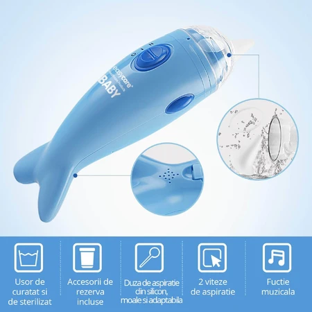 Aspirateur nasal électrique avec 2 vitesses et mélodies, facile d'entretien