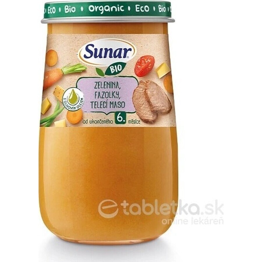 Sunar Verdure biologiche, fagioli, vitello, olio d'oliva 1×190 g, Antipasto di verdure biologiche