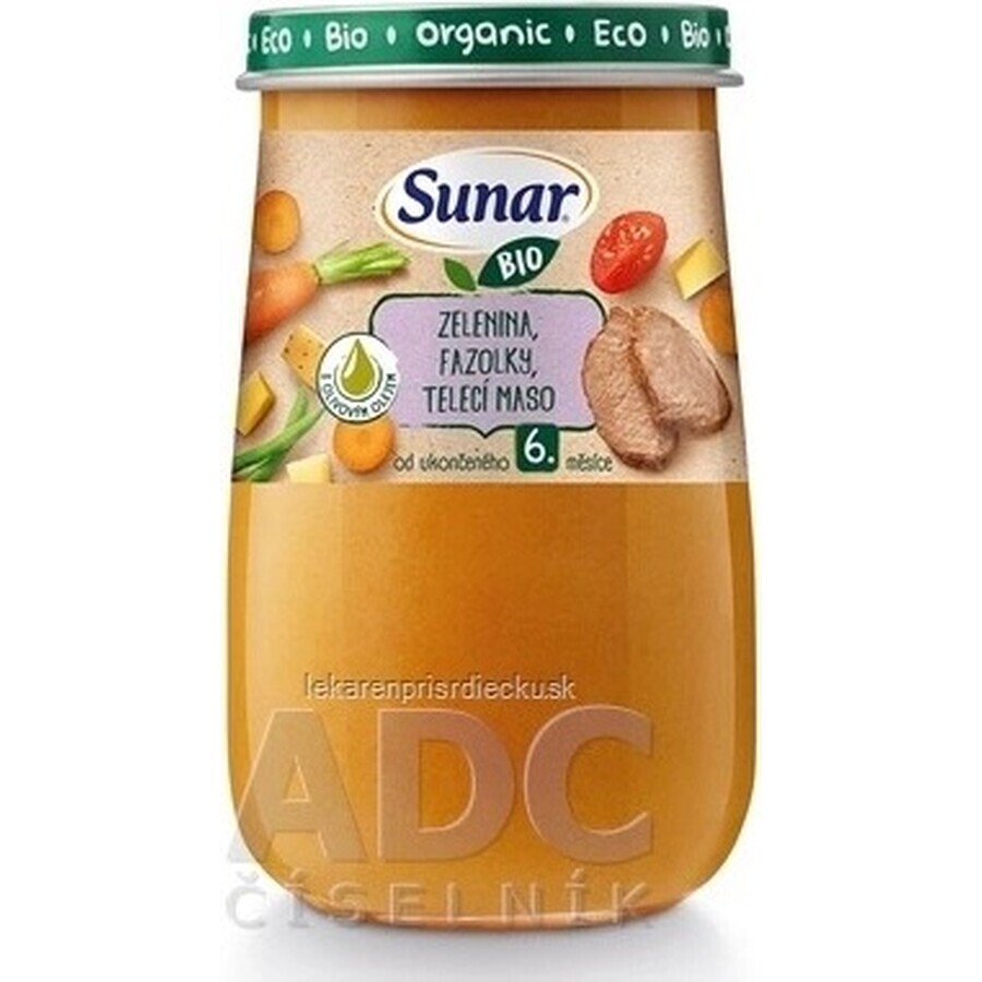 Sunar Verdure biologiche, fagioli, vitello, olio d'oliva 1×190 g, Antipasto di verdure biologiche