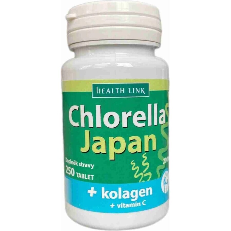 Health Link Chlorella Japan met collageen 1×250 tbl, Chlorella met collageen