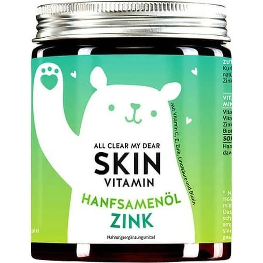 Bears With Benefits vitamins for fresh and clear skin with zinc 1×60 pcs, stress nutritional supplement for fresh and clear skin in gummy candy form