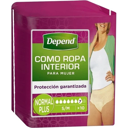 DEPEND NORMAL S/M para mujer 1×10 unidades, braguitas elásticas