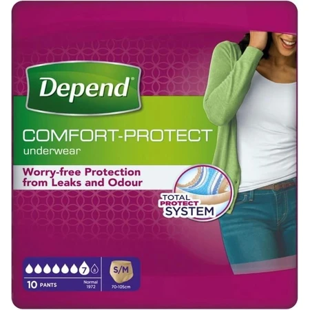 DEPEND NORMAL S/M para mujer 1×10 unidades, braguitas elásticas