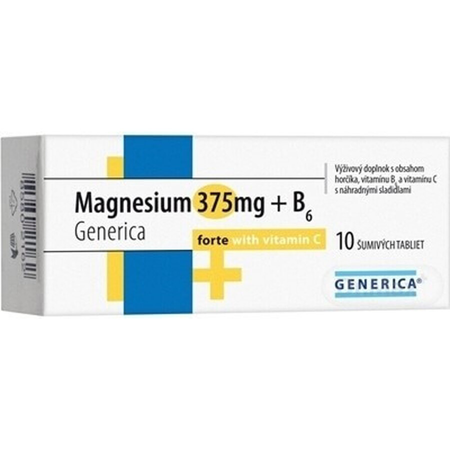 GENERICA Magnesium 375 mg + B6 forte mit Vitamin C 1×10 tbl, Nahrungsergänzungsmittel
