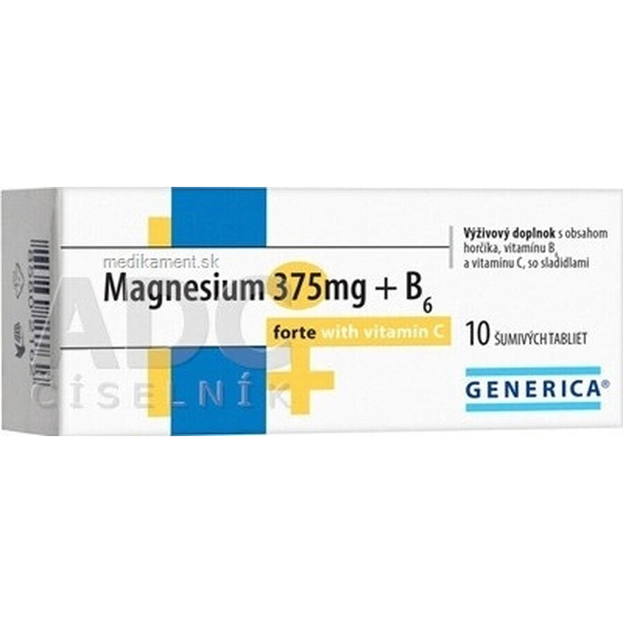 GENERICA Magnesium 375 mg + B6 forte mit Vitamin C 1×10 tbl, Nahrungsergänzungsmittel