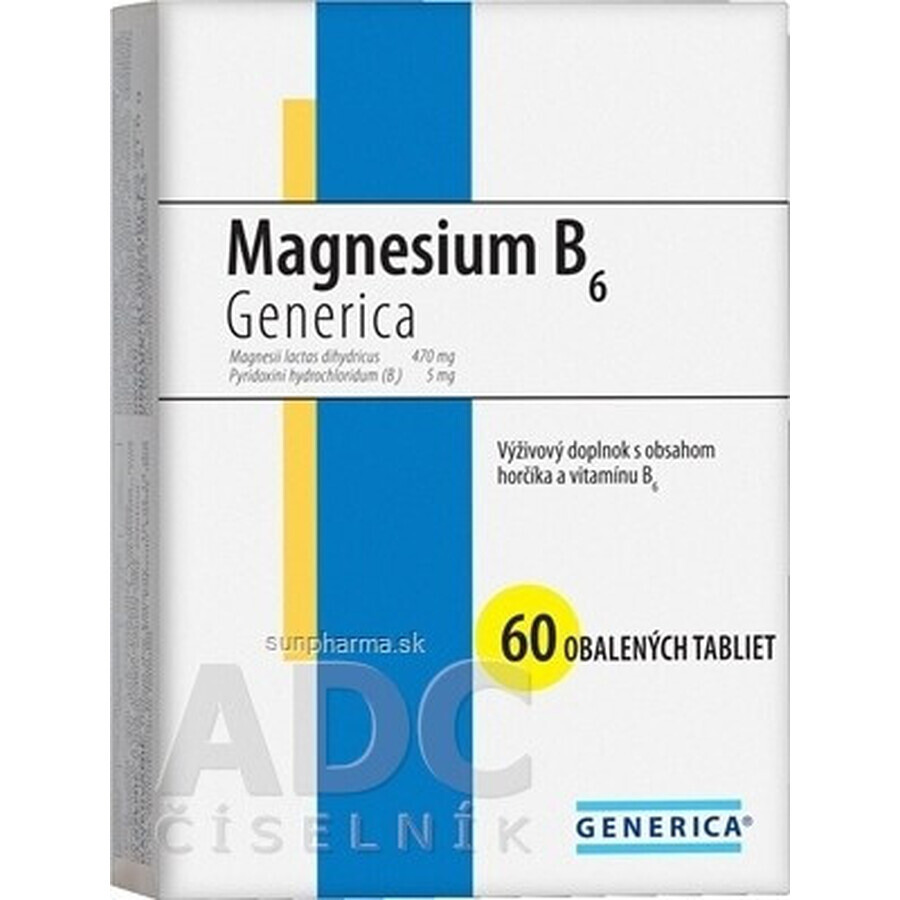 GENERICA Magnesium 375 mg + B6 forte mit Vitamin C 1×10 tbl, Nahrungsergänzungsmittel