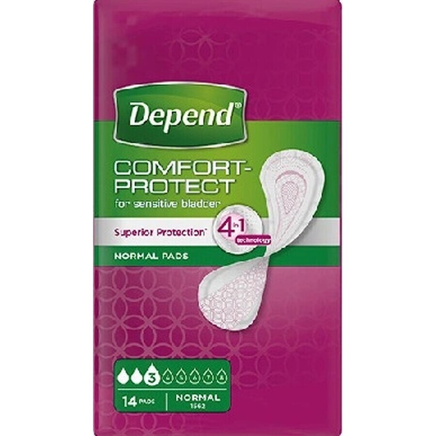 DEPEND NORMAL 1×14 pcs, incontinence pads 9×25 cm