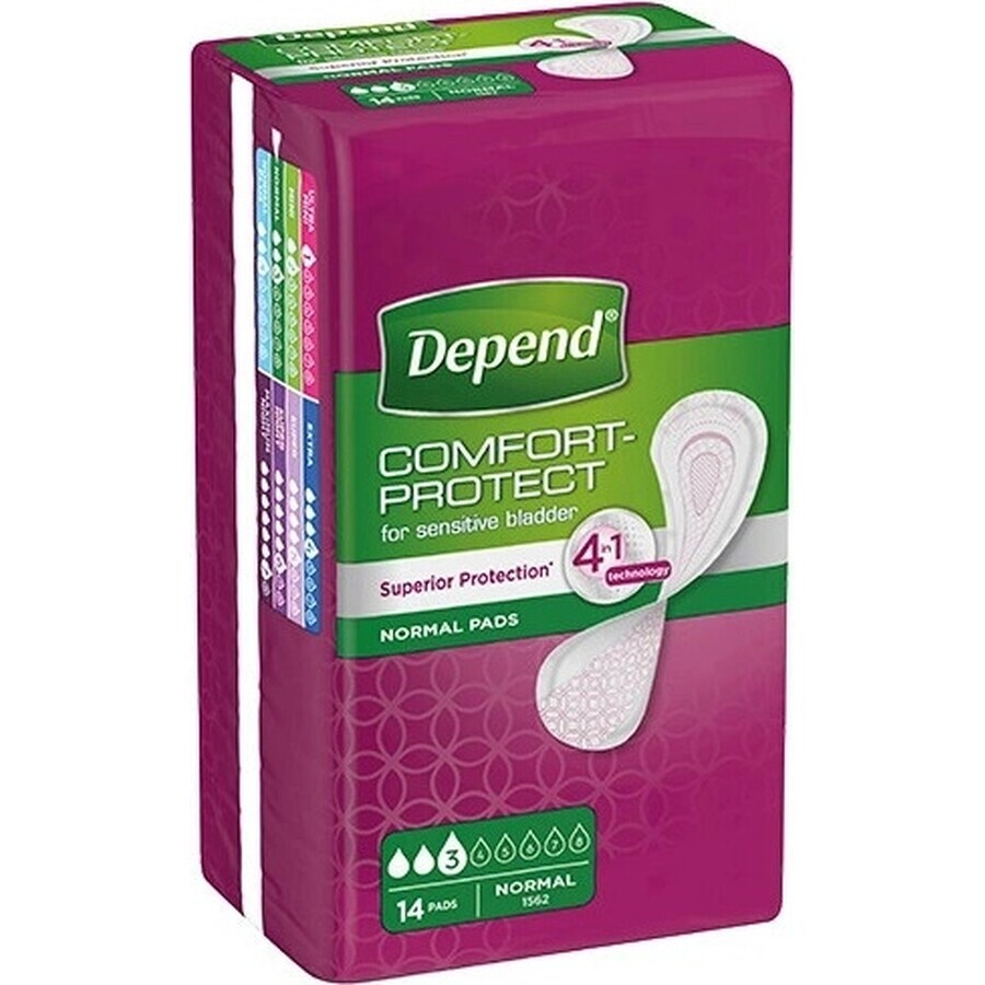 DEPEND NORMAL 1×14 pcs, incontinence pads 9×25 cm
