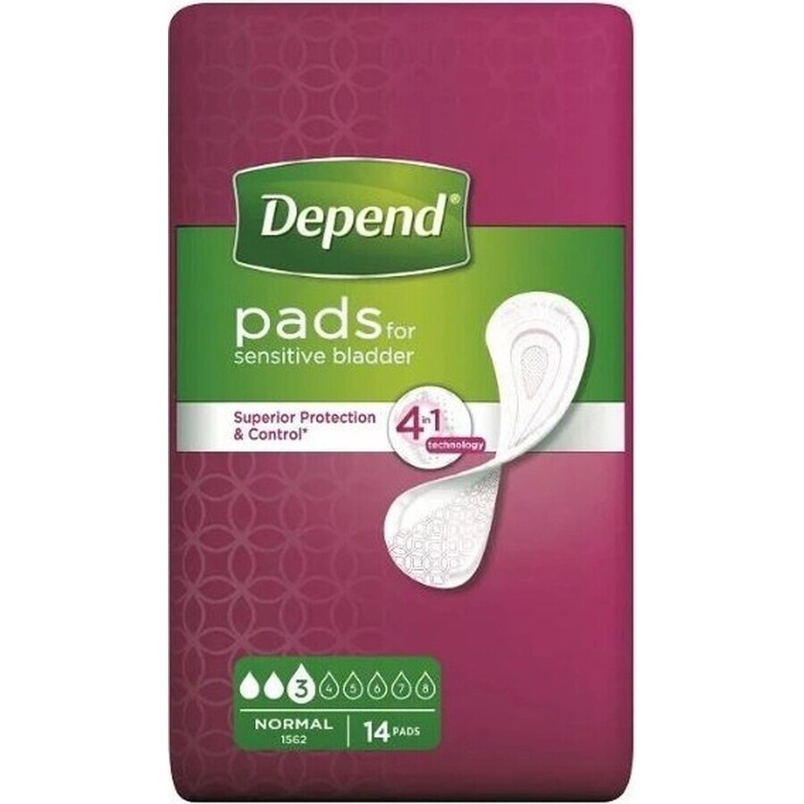DEPEND NORMAL 1×14 pcs, incontinence pads 9×25 cm