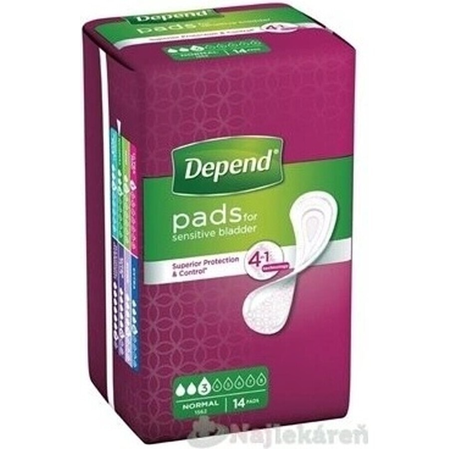 DEPEND NORMAL 1×14 pcs, incontinence pads 9×25 cm