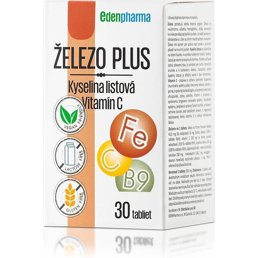 EDENPharma IRON PLUS FOLIC ACID 1×30 tbl, supliment alimentar