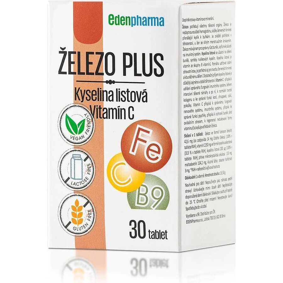 EDENPharma IRON PLUS FOLIC ACID 1×30 tbl, supliment alimentar