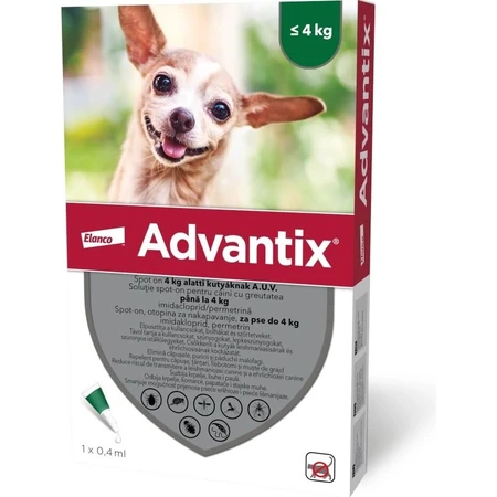 Advantix Spot-on para perros de hasta 4 kg 4×0,4 ml, pipeta
