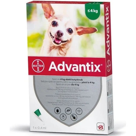 Advantix Spot-on para perros de hasta 4 kg 4×0,4 ml, pipeta