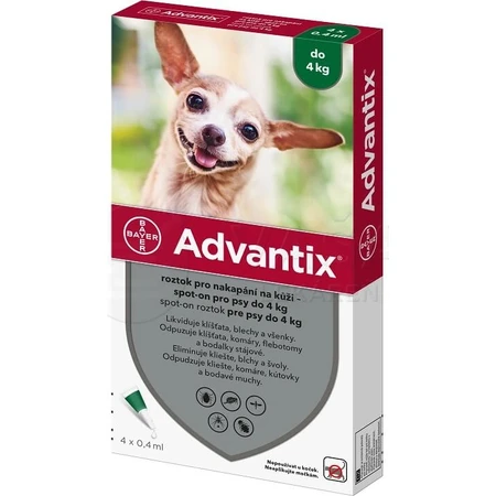 Advantix Spot-on para perros de hasta 4 kg 4×0,4 ml, pipeta