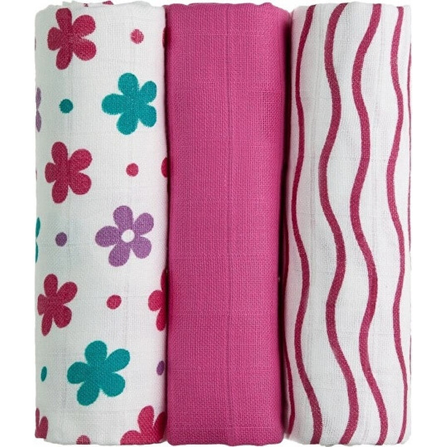 T-tomi Pañales de Tela TETRA - Flores Rosas 1×3 uds, Pañales de Bebé - Flores