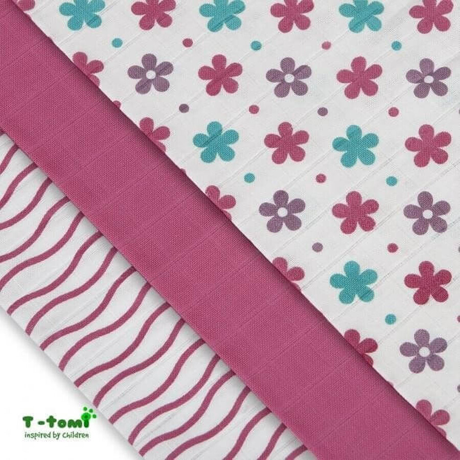 T-tomi Pañales de Tela TETRA - Flores Rosas 1×3 uds, Pañales de Bebé - Flores