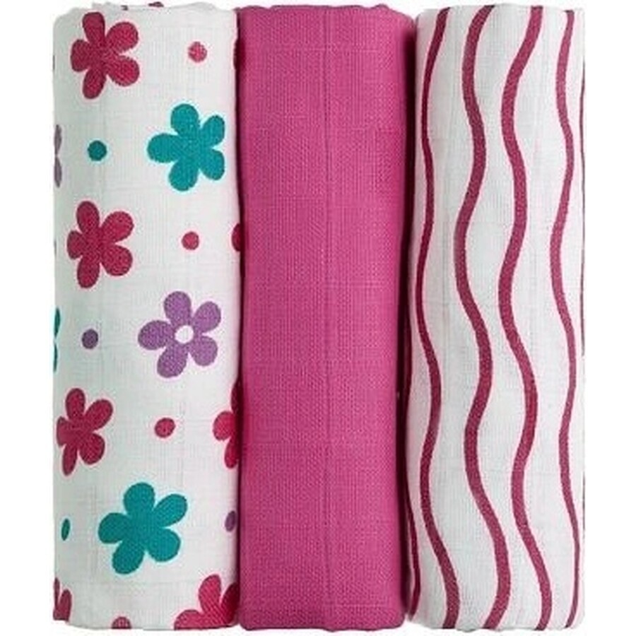 T-tomi Pañales de Tela TETRA - Flores Rosas 1×3 uds, Pañales de Bebé - Flores