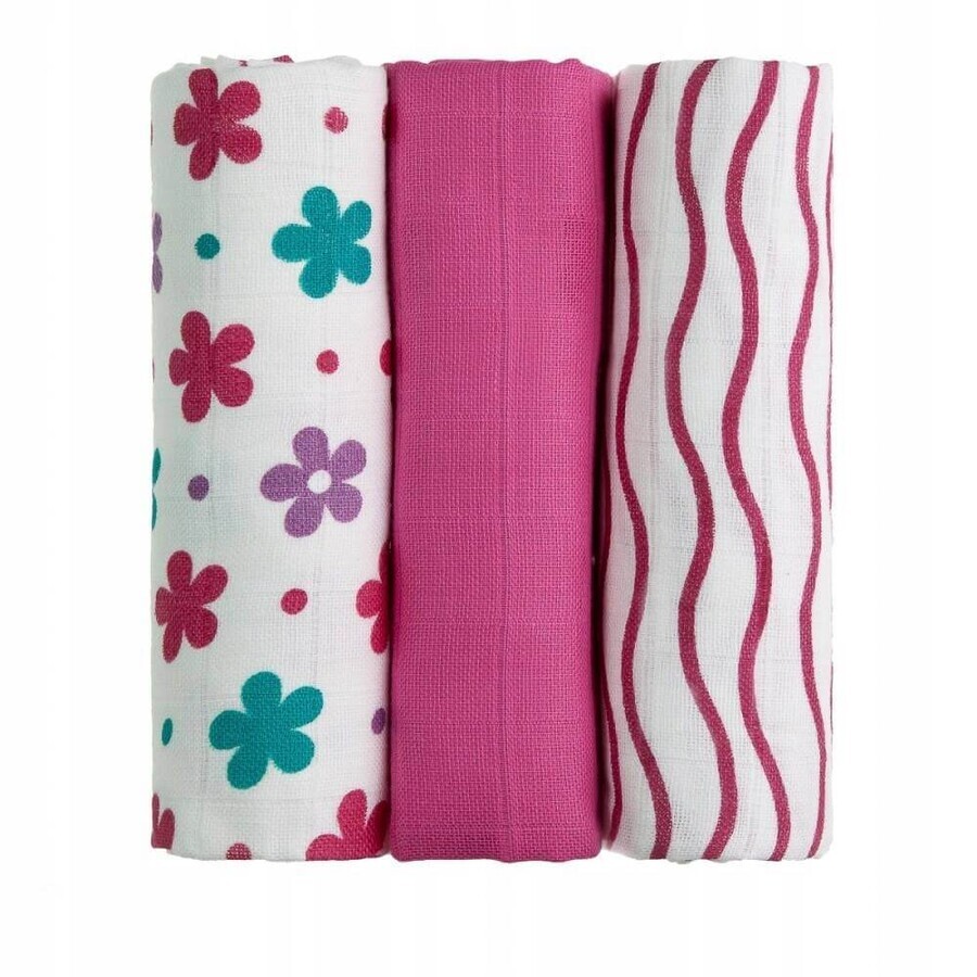 T-tomi Pañales de Tela TETRA - Flores Rosas 1×3 uds, Pañales de Bebé - Flores