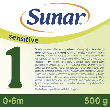 Sunar Sensitive 1 1 x 500g, zuigelingenvoeding voor baby's vanaf de geboorte
