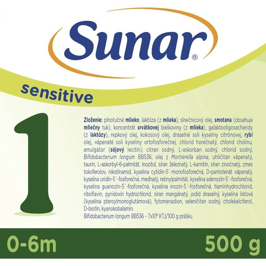 Sunar Sensitive 1 1 x 500 g, formulă pentru sugari pentru sugari de la naștere