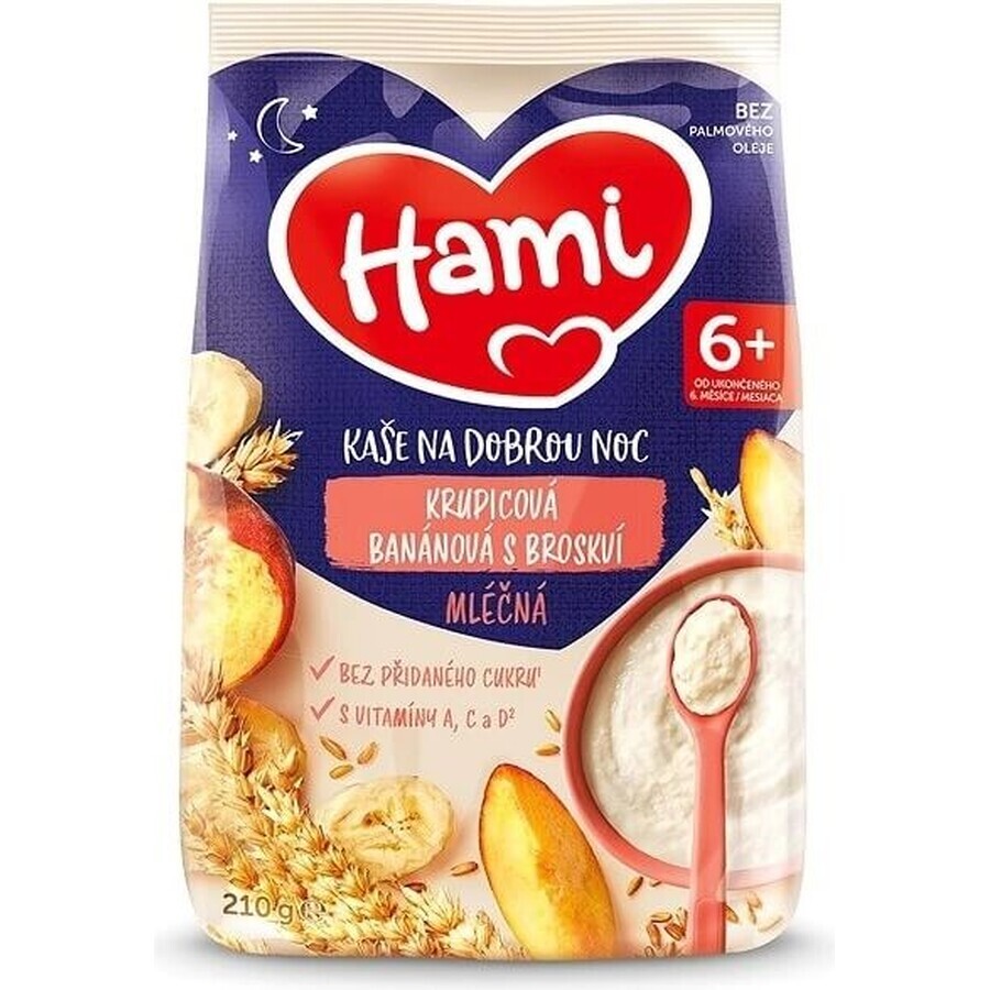 HAMI Bananen- en griesmeelpap met perziken 1×210 g, griesmeelpap HAMI Bananen- en griesmeelpap met perziken 1×210 g, griesmeelpap