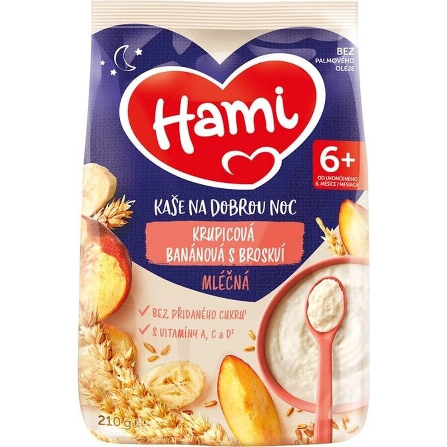 HAMI Bananen- en griesmeelpap met perziken 1×210 g, griesmeelpap HAMI Bananen- en griesmeelpap met perziken 1×210 g, griesmeelpap