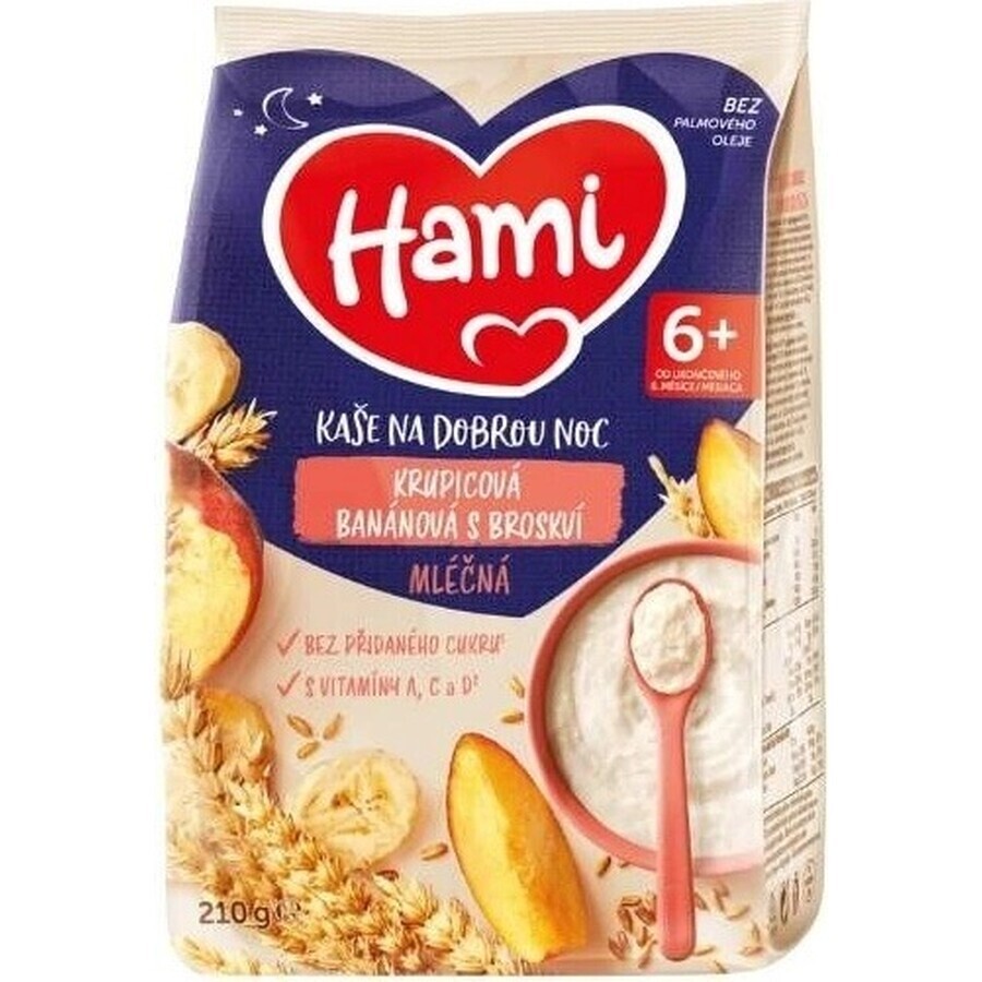 HAMI Bananen- en griesmeelpap met perziken 1×210 g, griesmeelpap HAMI Bananen- en griesmeelpap met perziken 1×210 g, griesmeelpap