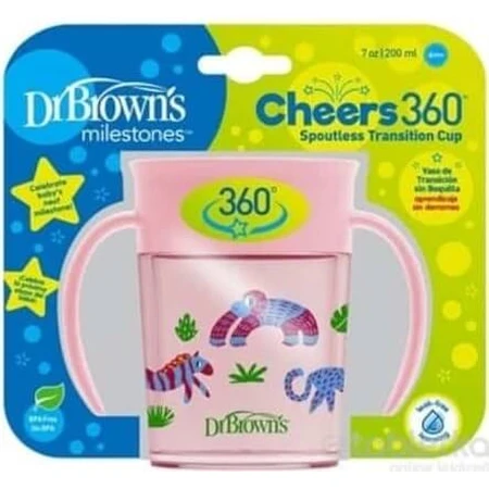 DR.BROWNS CHEERS 360° JUNGLE 6M+ Becher CHEERS 360° JUNGLE 6M+ rosa 1×200 ml, tropffrei, auslaufsicheres Trinken