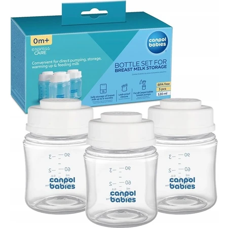 Canpol Babies Flaschenset zur Aufbewahrung von Muttermilch 3x120ml 1×1Stk, Flaschenset