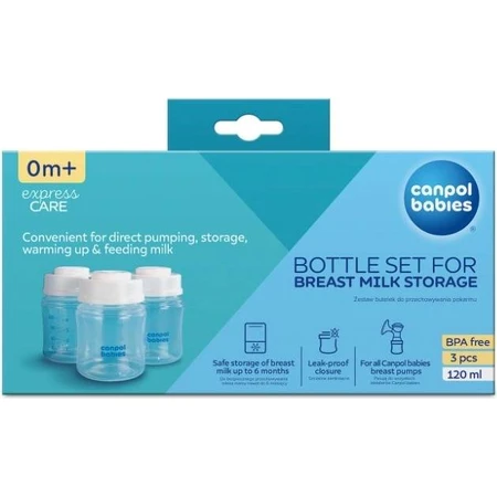 Canpol Babies Flaschenset zur Aufbewahrung von Muttermilch 3x120ml 1×1Stk, Flaschenset