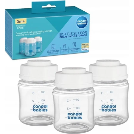Canpol Babies Flaschenset zur Aufbewahrung von Muttermilch 3x120ml 1×1Stk, Flaschenset