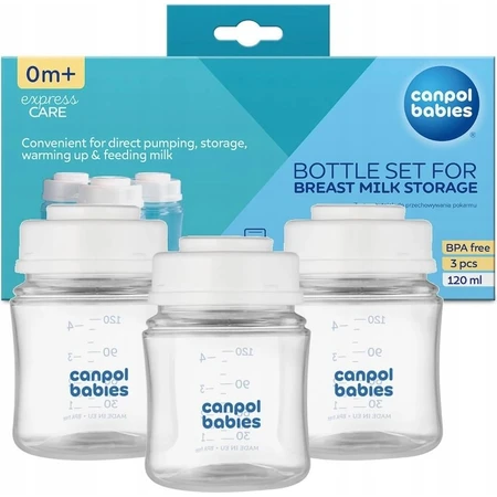 Canpol Babies Flaschenset zur Aufbewahrung von Muttermilch 3x120ml 1×1Stk, Flaschenset