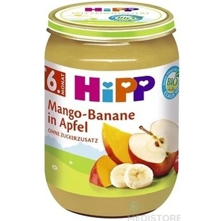 HiPP Organic Apples with Mango and Bananas 1×190 g, fruit snack for kids