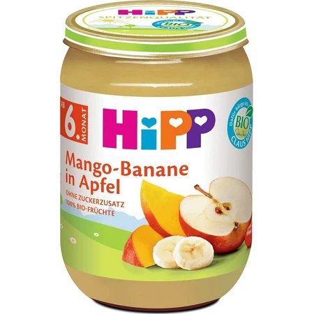 HiPP Organic Apples with Mango and Bananas 1×190 g, fruit snack for kids