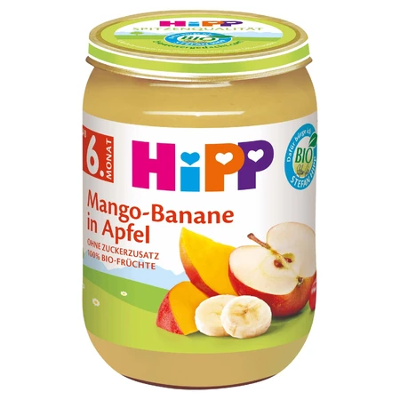 HiPP Organic Apples with Mango and Bananas 1×190 g, fruit snack for kids