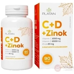 PLATAN Vitamina C + D + Zinc 1x90 tbl, complemento alimenticio