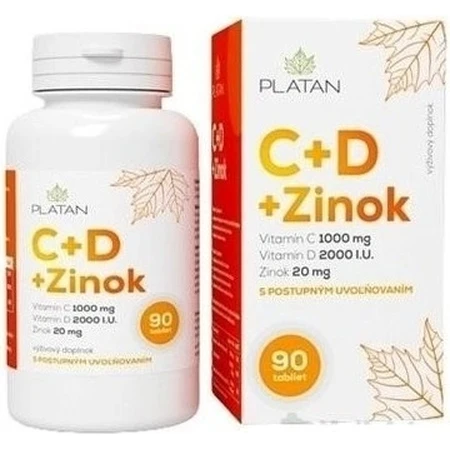 PLATAN Vitamina C + D + Zinc 1x90 tbl, complemento alimenticio