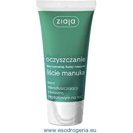 Ziaja Manuka - crème de nuit exfoliante pour les peaux grasses et mixtes 12+ 1×50 ml, crème de nuit