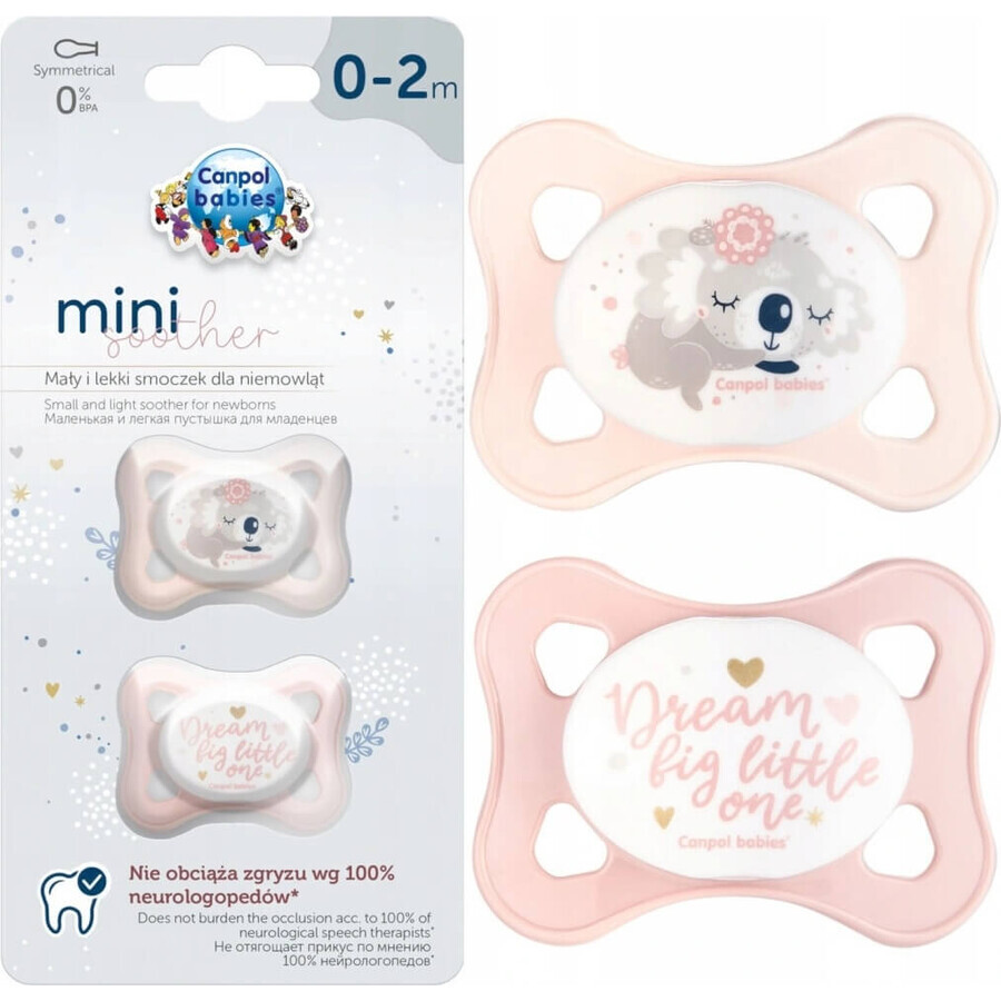 SLEEPY KOALA Silikon Beruhigungsschnuller, symmetrisch MINI 0-2m rosa 1×2 Stück, Beruhigungsschnuller