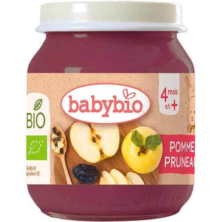 BABYBIO manzanas y ciruelas bio 1×130 g, snack de fruta bio