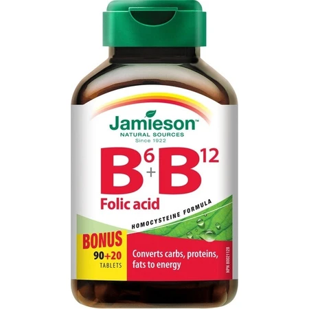 JAMIESON VITAMINA B6, B12 Y ÁCIDO FÓLICO 1×90+20 tbl, complemento alimenticio